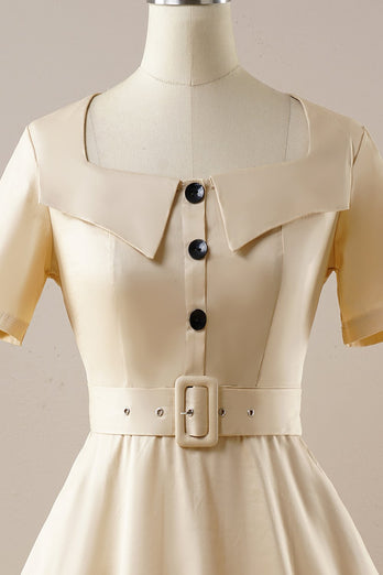 Vintage Apricot Square Neck 1950s Dress