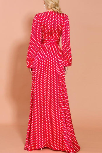 Red Polka Dots Long Sleeves Bohemian Dress