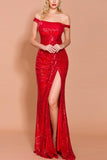 Red Sequin Memaid Long Prom Dress