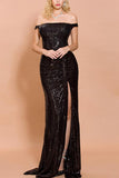 Black Sequin Memaid Long Prom Dress