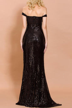 Black Sequin Memaid Long Prom Dress