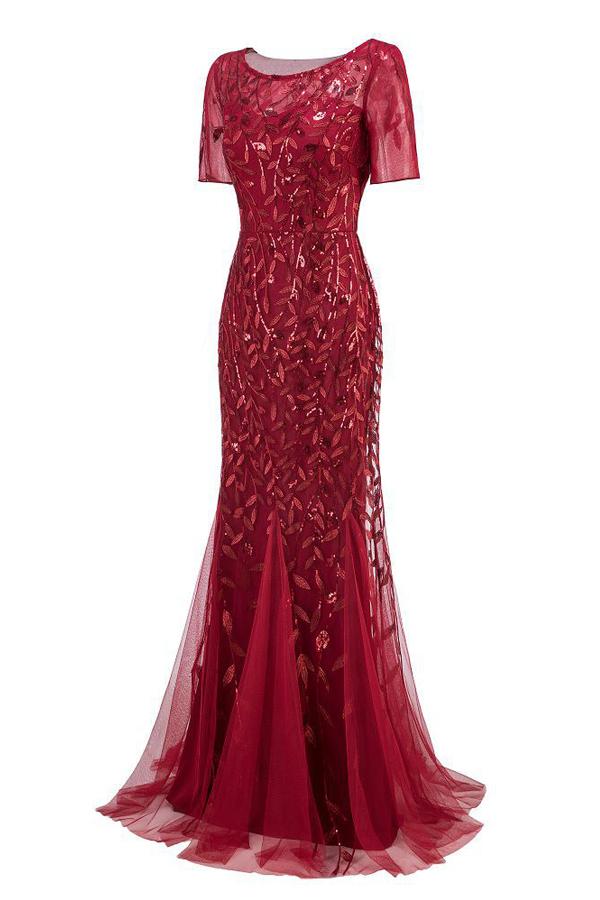 Load image into Gallery viewer, Mermaid Short Sleeves Red Prom Dress