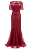 Load image into Gallery viewer, Mermaid Short Sleeves Red Prom Dress