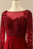 Burgundy Mother of the Bride Dress With Sleeves