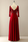 Burgundy Mother of the Bride Dress With Sleeves