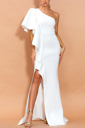 Amazing One Shoulder White Evening Party Dress