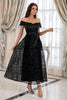 Load image into Gallery viewer, Black Off Shoulder Lace Prom Dress