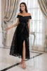 Load image into Gallery viewer, Black Off Shoulder Lace Prom Dress