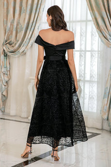 Black Off Shoulder Lace Prom Dress