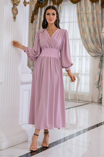 Blush Long Sleeves V Neck Mother Dress