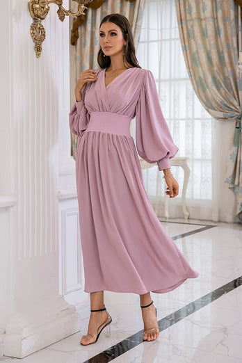 Blush Long Sleeves V Neck Mother Dress