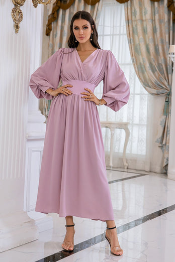 Blush Long Sleeves V Neck Mother Dress