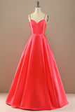 A Line Spaghetti Straps Red/White Prom Dress