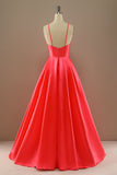 A Line Spaghetti Straps Red/White Prom Dress