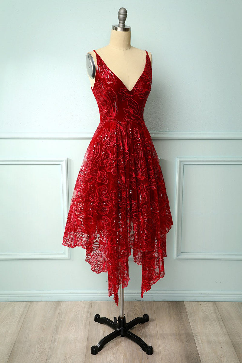 Load image into Gallery viewer, Red Asymmetrical Cocktail Dress