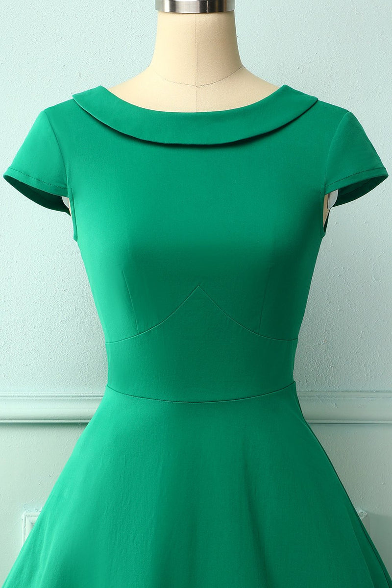 Load image into Gallery viewer, Green Boat Neck 50s Dress