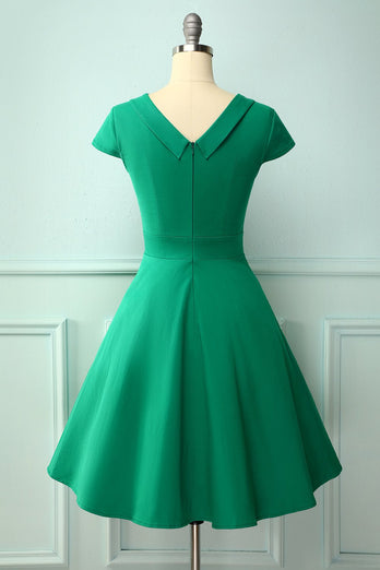 Green Boat Neck 50s Dress