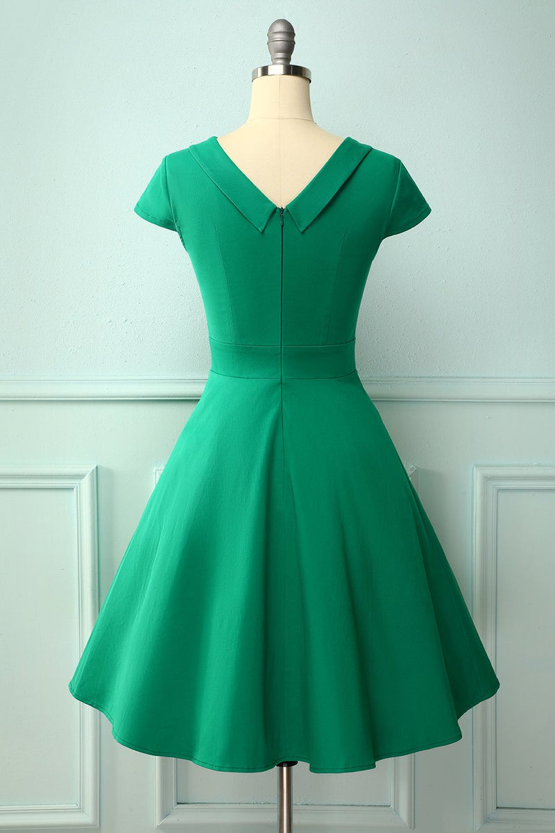 Load image into Gallery viewer, Green Boat Neck 50s Dress