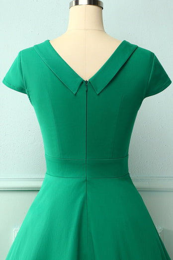 Green Boat Neck 50s Dress