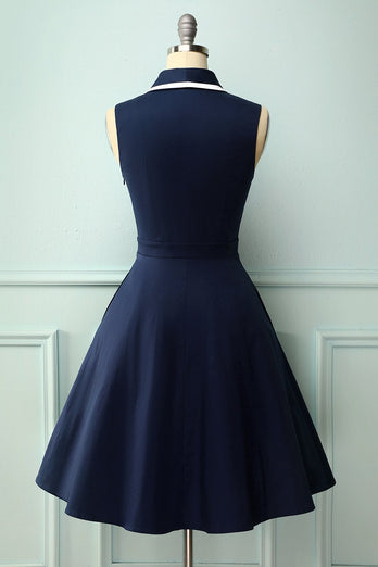 Navy Blue 1950s Style Dress