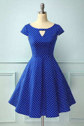 Royal Blue Dress With White Polka Dots