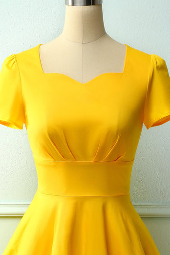 Yellow Asymmetrical Neck Dress(BELT IS NOT INCLUDED)
