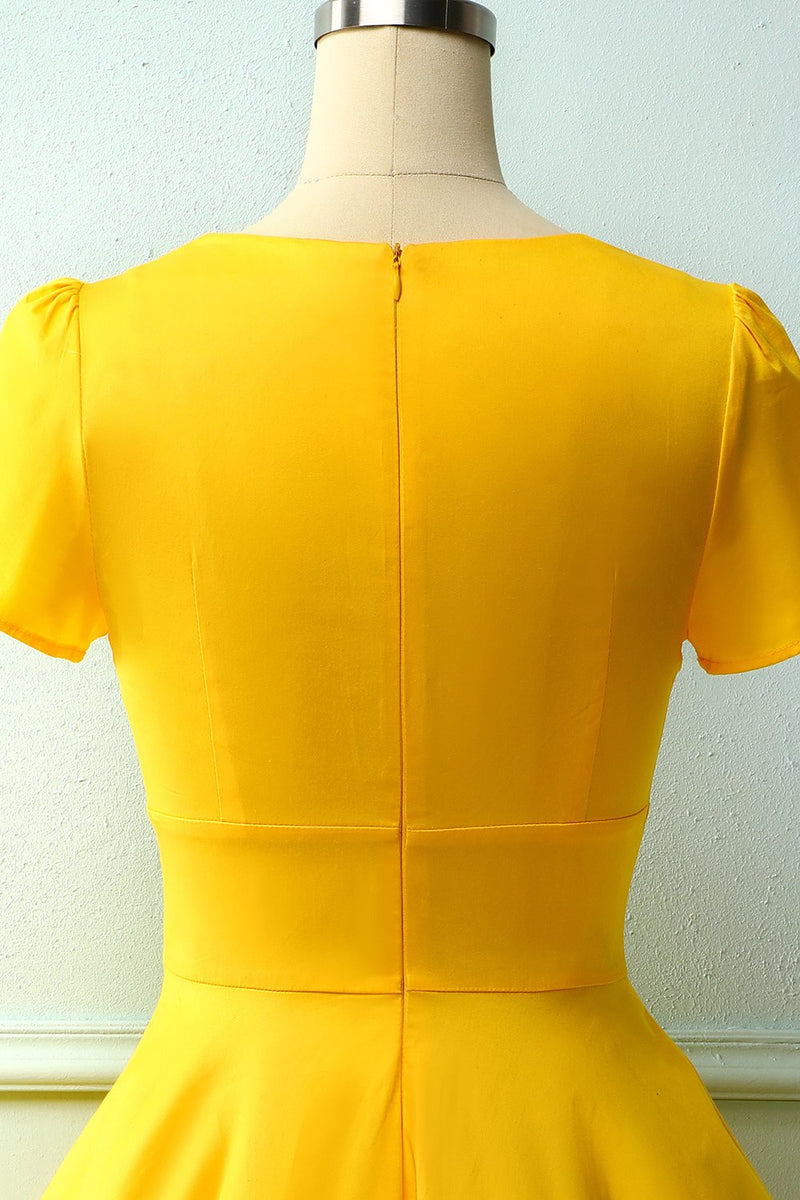 Load image into Gallery viewer, Yellow Asymmetrical Neck Dress(BELT IS NOT INCLUDED)