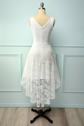 Lace White Asymmetrical Dress