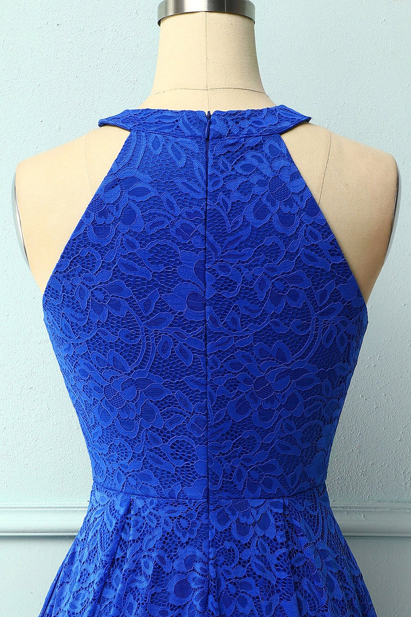 Load image into Gallery viewer, Royal Blue Halter Lace Midi