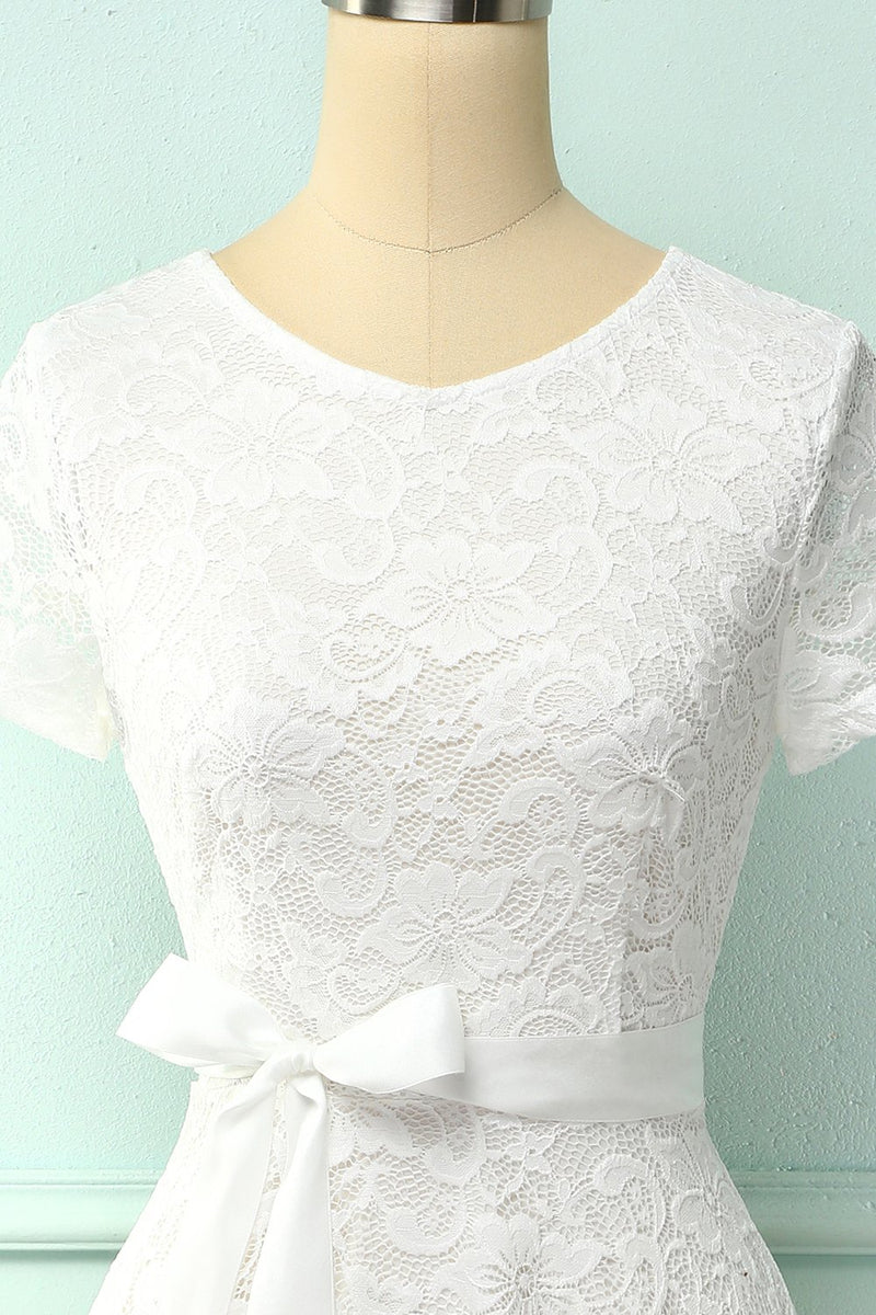 Load image into Gallery viewer, White Short Sleeves Lace Dress