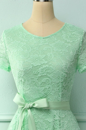 Mint Green Short Sleeves Lace Dress