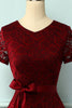 Load image into Gallery viewer, Burgundy Short Sleeves Lace Dress
