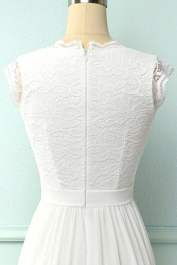 V-neck White Long Bridesmaid Dress