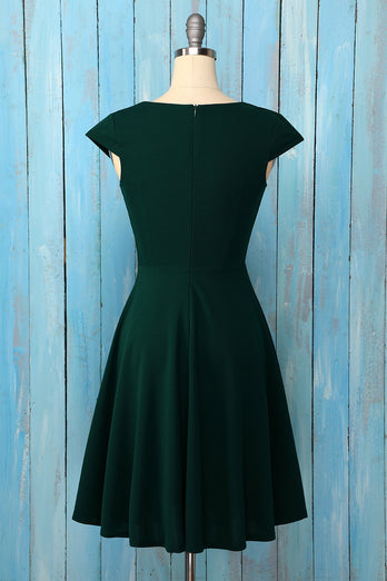 Drak Green Solid Vintage Dress