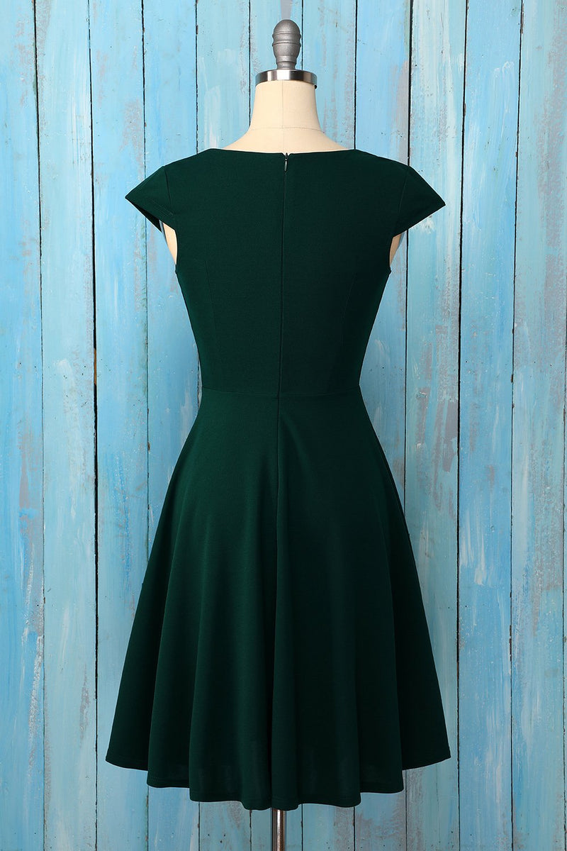 Load image into Gallery viewer, Drak Green Solid Vintage Dress