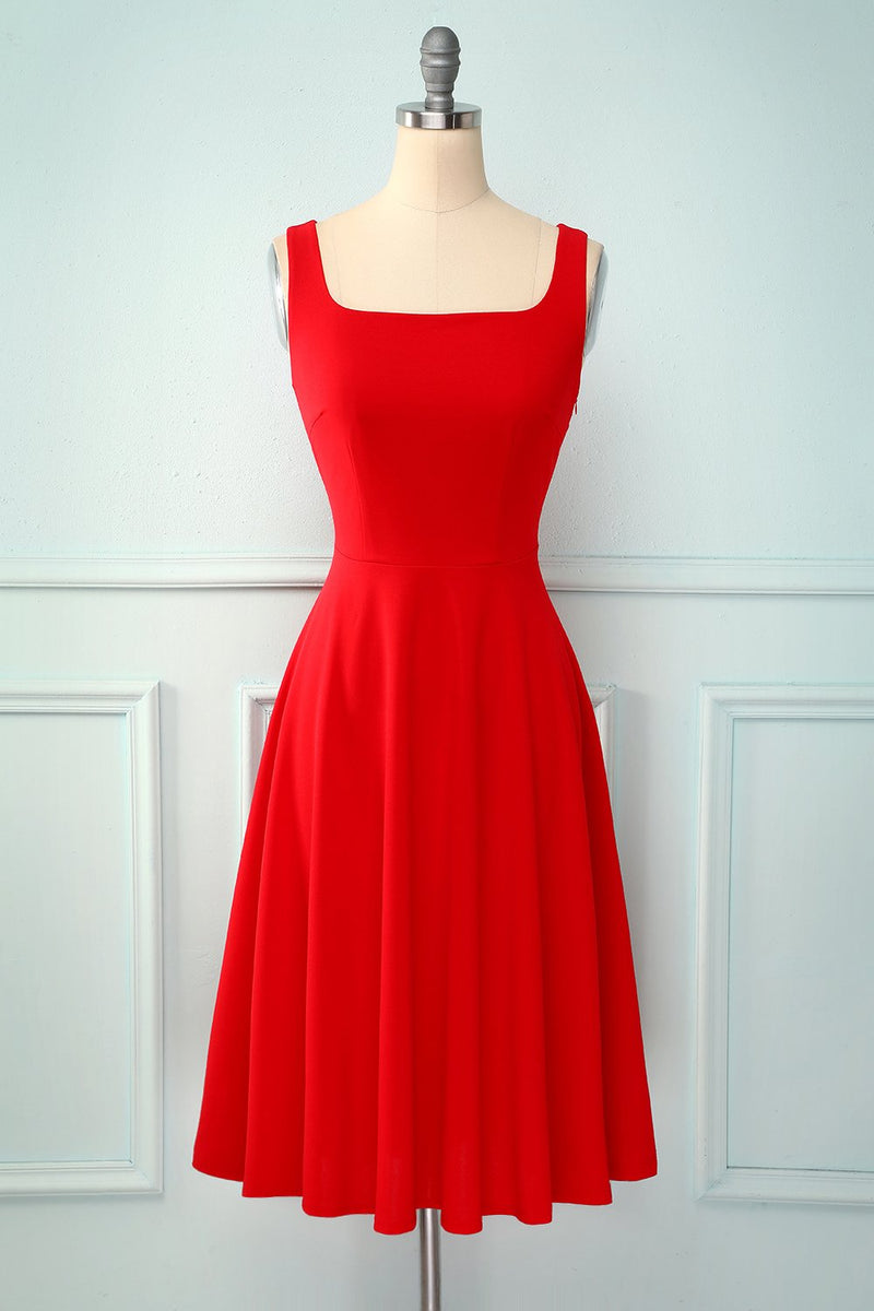 Load image into Gallery viewer, Red Square Neck Dress