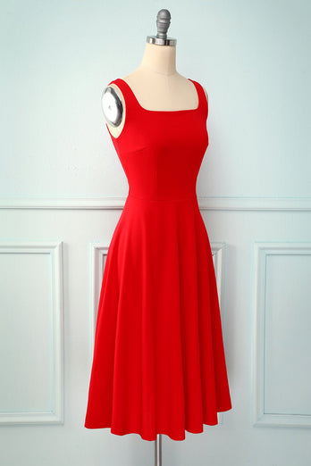 Red Square Neck Dress