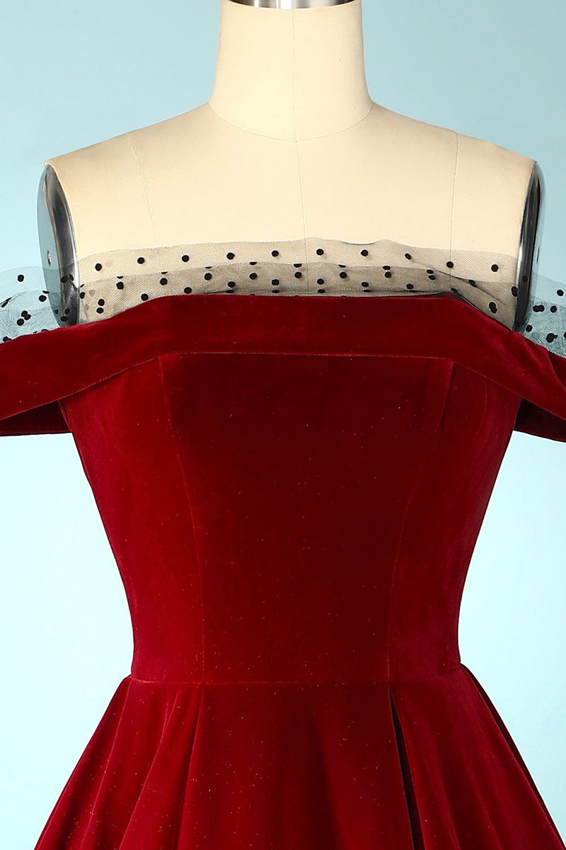 Load image into Gallery viewer, Burgundy Off the Shoulder Velvet Dress