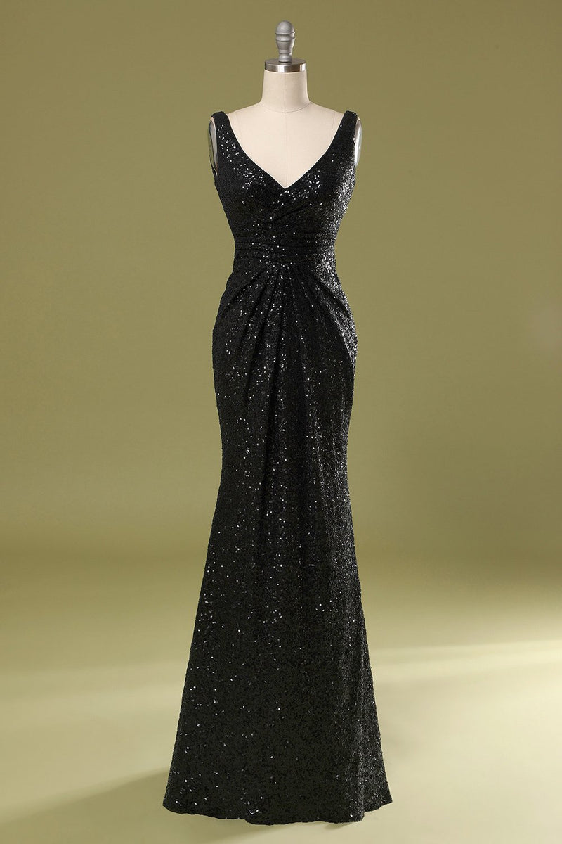 Load image into Gallery viewer, Long Black Sequins Dress