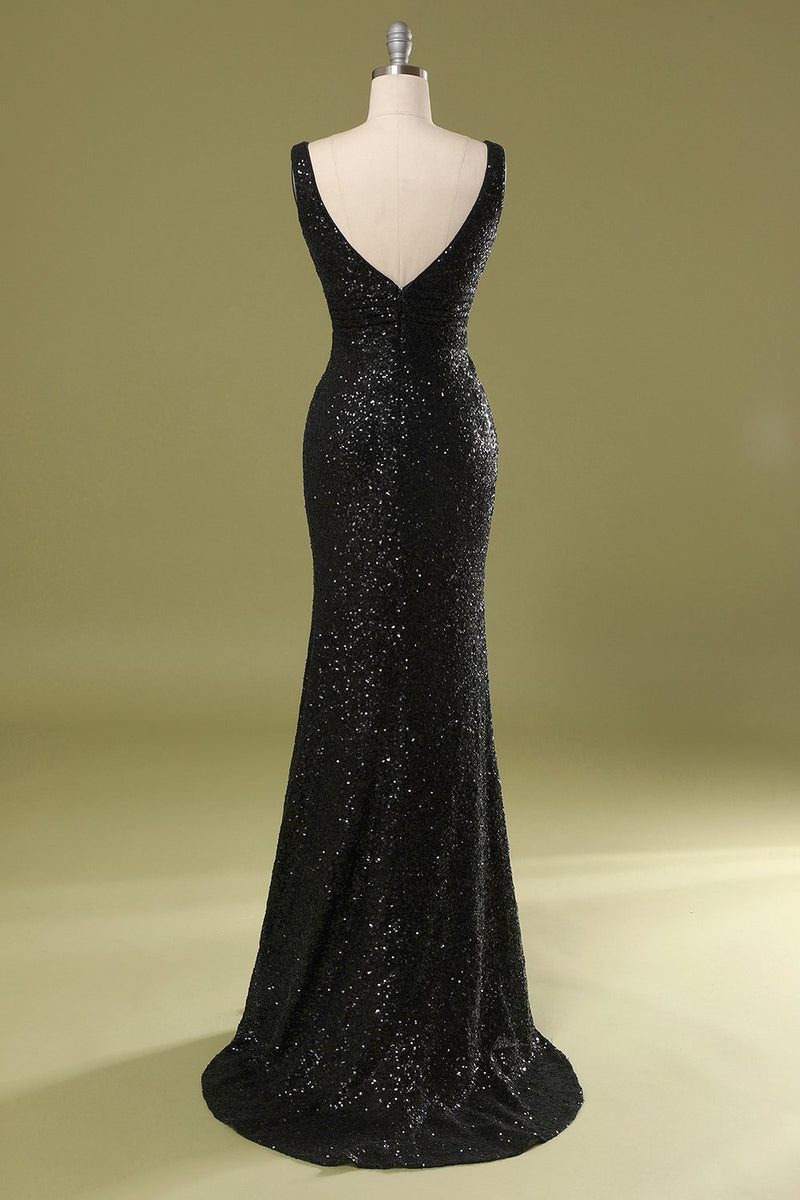Load image into Gallery viewer, Long Black Sequins Dress