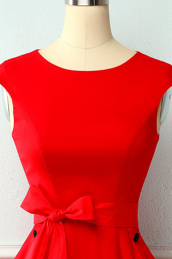 Red Button 1950s Swing Dress