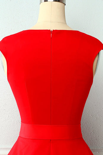 Red Button 1950s Swing Dress