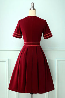 Burgundy Vintage Short Sleeves Dress