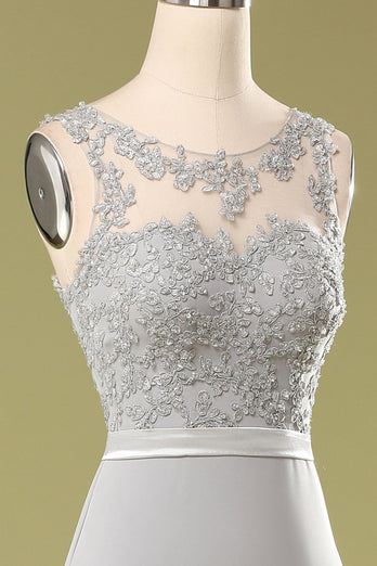 Grey Appliques Bridesmaid Dress