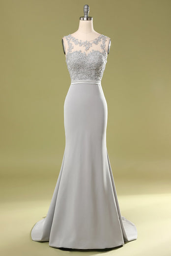 Grey Appliques Bridesmaid Dress