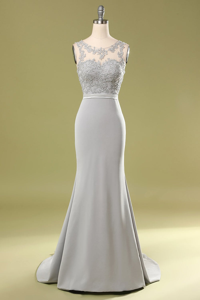 Load image into Gallery viewer, Grey Appliques Bridesmaid Dress