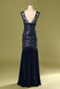 Load image into Gallery viewer, Navy 1920s Sequined Flapper Dress