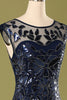 Load image into Gallery viewer, Navy 1920s Sequined Flapper Dress