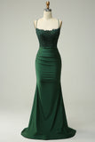 Mermaid Halter Dark Green Long Prom Dress with Appliques Beading