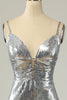 Load image into Gallery viewer, Mermaid Spaghetti Straps Silver Sequins Long Prom Dress Backless